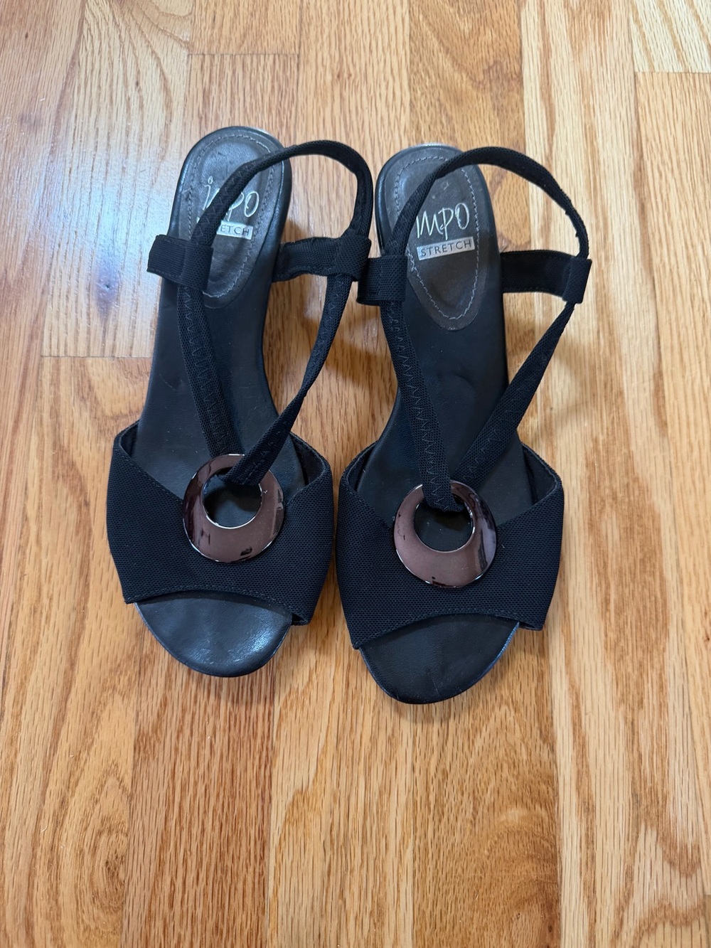 Impo Black Slingback Heels with Brown Circular Accent